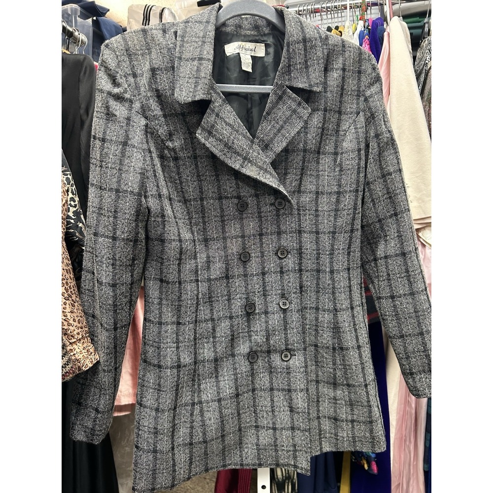 Appraisal Vintage Gray Plaid Military Double Breast Blazer Size S
